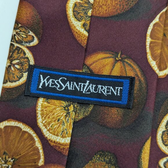 Yves Saint Laurent Vintage Silk Tie Orange Citrus Pattern - Picture 5 of 9